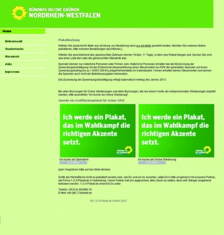 Deutsche-Politik-News.de | Grne Wahlkampfhilfe fr jedermann: 1-2-3-Plakat.de stellt das benutzerfreundliche Portal fr Plakatspenden zur Verfgung.