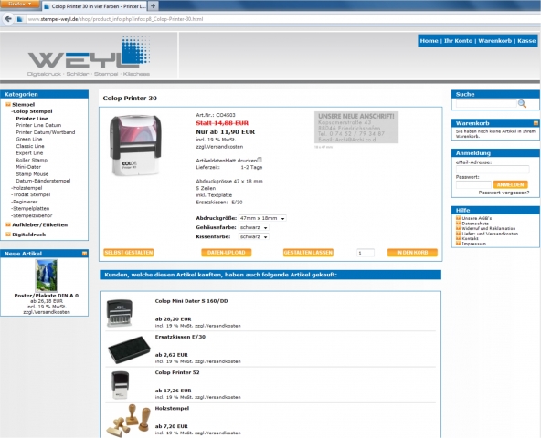 Einkauf-Shopping.de - Shopping Infos & Shopping Tipps | Screenshot Stempel Weyl Online Shop