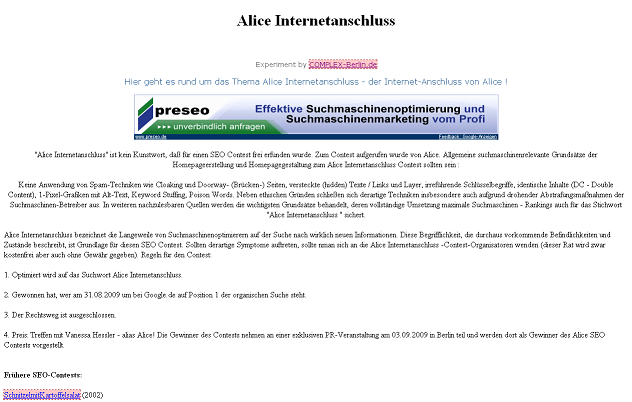 Deutsche-Politik-News.de | Alice Internetanschluss SEO Contest - seriser Ausgang?
