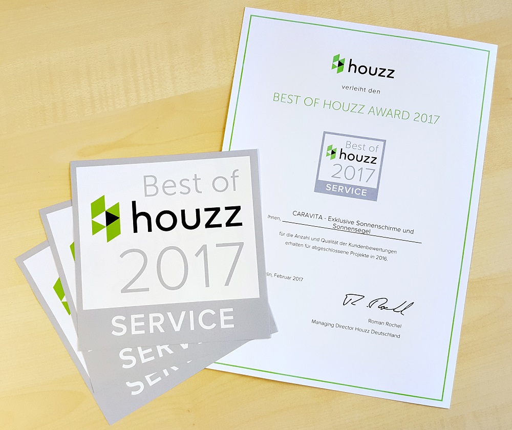 CARAVITA wird dem Best of HOUZZ-Award 2017 im Bereich Service ausgezeichnet