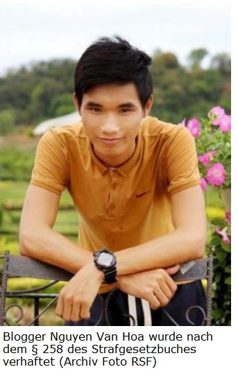 Blogger Nguyen Van Hoa wurde nach dem  258 des Strafgesetzbuches verhaftet